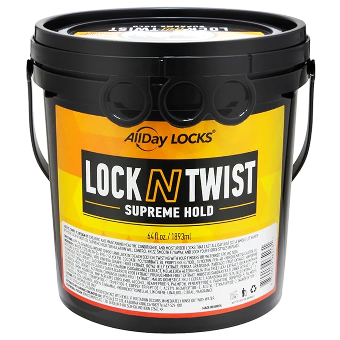 AllDay Locks Lock N Twist (Bucket) | Supreme Hold, No Frizz or Flaking | Hydrating, Nourishing Locking Gel | Grape & Avocado-Infused | Lock & Twist Braids, Locks, Twists, Cornrows | 64 oz