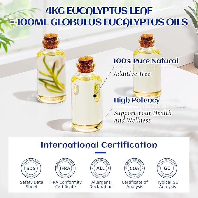 HIQILI 100ML Eucalyptus Essential Oil for Spray, Diffuser & Skin, 100% Pure Undiluted - 3.38 Fl Oz