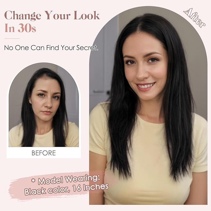 Hairro Human Hair Toppers Free Parted, 3.5x4.7" Base Hand-wovened 100% Real Hairpieces, with Invisible Clips-in for Women, for High Hairline/Adding Volume on Top, 14 Inch Mocha Brown