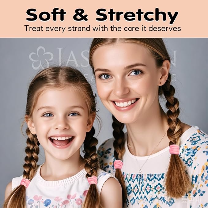 2.4 Inch Pink Hair Ties for Girls Thick Hair, Large Soft Hairties Seamless Cotton Bands for Women, No Damage Crease-free Nylon Elastic Scrunchies Curly Accessories 30 Pcs