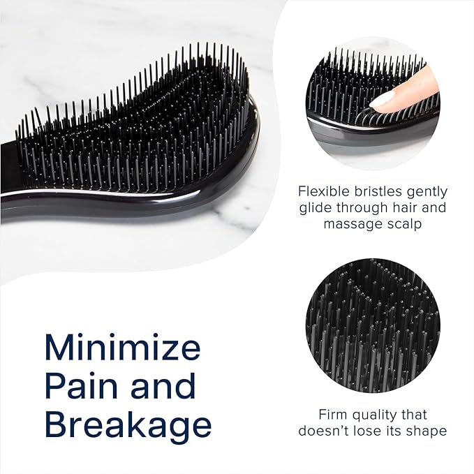 Crave Naturals Biggie Glide Thru Hair Brush - Detangler Brush for Curly, Straight, Wet or Dry Hair - Gentle Detangling Brushes for Adults, Kids, Toddlers - Hair Accessories for Women, 8.4x3.4 - Black