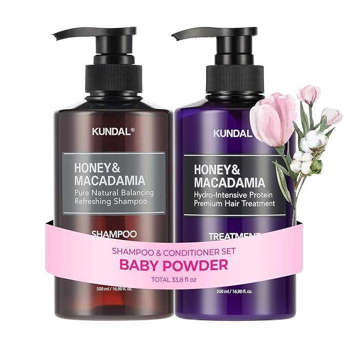 KUNDAL Korean Shampoo and Conditioner Set [Baby Powder] Salon-quality, Long Lasting Scent, Moisturizing, Sulfate-Free, Argan & Macadamia Oil, Korean Hair care, 16.9 fl oz each, Stocking Stuffers