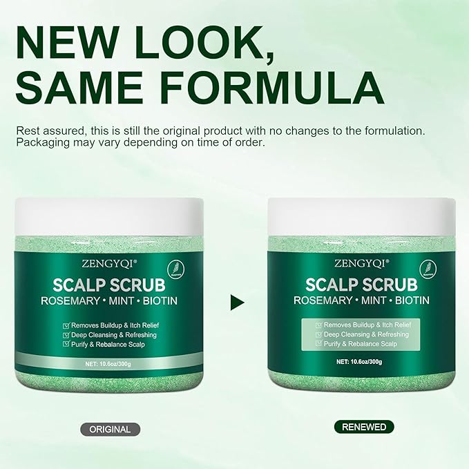 Scalp Scrub, Rosemary & Mint Oil & Biotin Scalp Exfoliator Scrub Shampoo with Silicone Cleansing Massager, Hair Treatment for Itchy Scalp, Dandruff & Buildup Removal & Thick and Strong Hair Growth