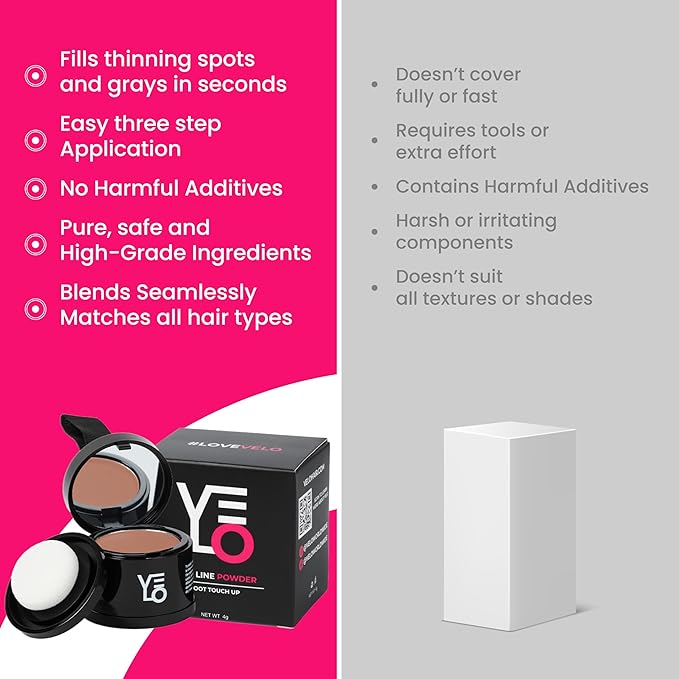 VELO Hairline Powder–AUBURN Hair Root Touch Up Powder for Women & Men–Instantly Covers Gray Hair, Thinning Hair & Bald Spots–Sweatproof Root Cover Up–Puff & Mirror Compact, 13 Shades