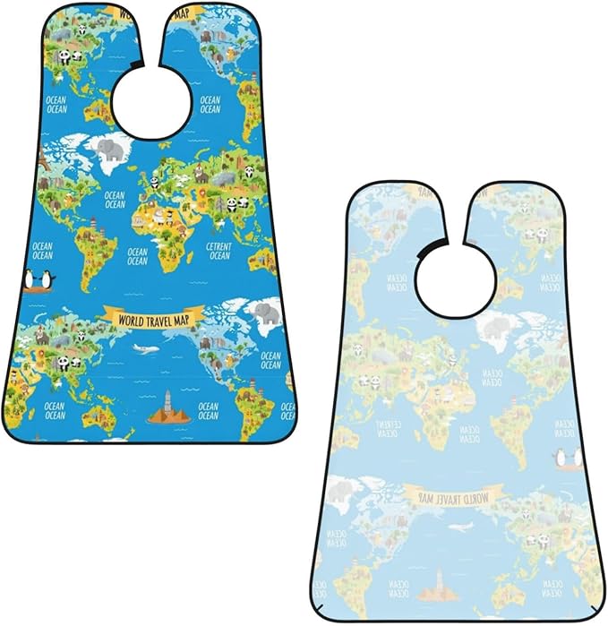Beard Trimming Catcher Apron, Waterproof Non-Stick Grooming Bib for Shaving, Ideal for Men Dad Father’s Day, Animal World Map Shave Bib
