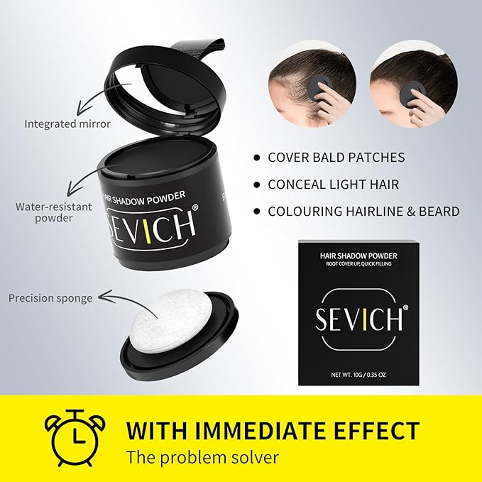 Sevich Hairline Powder 10g with Brush, Instantly Conceals Hair Loss & Thinning & Gray, 48H Waterproof Root Touch Up Powder, Natural Hair Shadow Toppers for Women & Men, 1 Box = 2.5 Boxes,Dark Brown