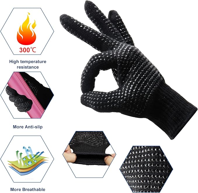 Heat Gloves for Hair Styling,2Pcs Heat Resistant Gloves with Silicone Bumps