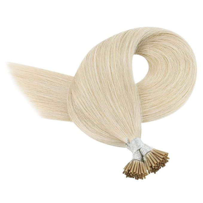 YoungSee Itip Hair Extensions Real Human Hair Blonde I Tip Extensions Platinum Blonde 18 Inch 50g Hair Extension I-Tip for Women 60s Cold Fusion Hair Extension