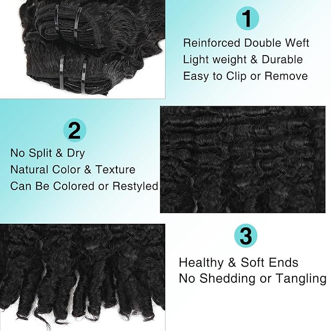 Burmese Curly Clip In Hair Extensions Real Human Hair 8pcs 120g/Set Spirally Curly Classic Clips Ins Full Head For Black Women 18 Inch Natural Black