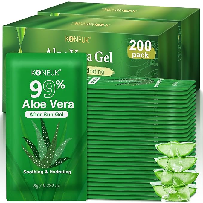 200 Pack Bulk Aloe Vera Gel, 99% Pure Aloe Vera Gel for Face, Hair, Sunburn Relief, Moisturizing Aloe Gel for After Sun Skin Care Relief, Portable Travel Size Aloe Gel Suitable for All Skin Types
