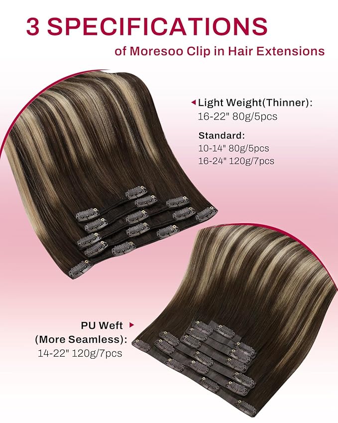 Moresoo Clip in Hair Extensions Human Hair Dark Brown to Blonde Balayage Hair Extensions Clip ins Long Ombre Dark Brown to Honey Blonde Double Weft 80g/5pcs 20 inch