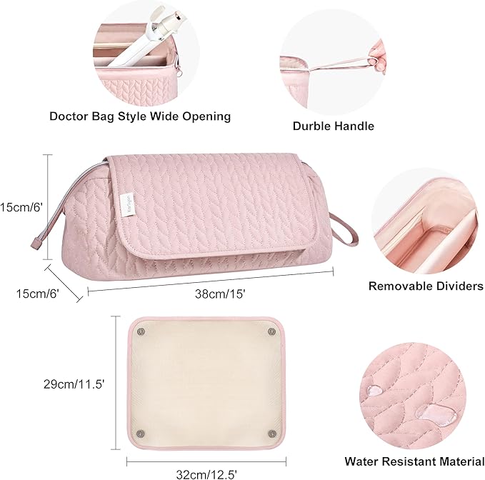 Hair Tools Travel Bag Karsyon Heat Resistant Mat Case Hot Tools Straightener, Curling Iron,Hair Dryers,Haircare Accessories Travel Essentials for Women 2 in 1 Organizer Bags (Pink)