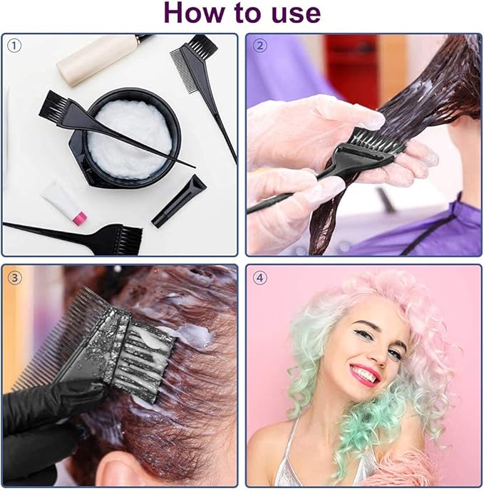 Hair Dye Color Brush and Bowl Set, Color Bowl Brushes Tool Mixing Bowl Kit Tint Comb for Hair Tint Dying Coloring Applicator (Black)