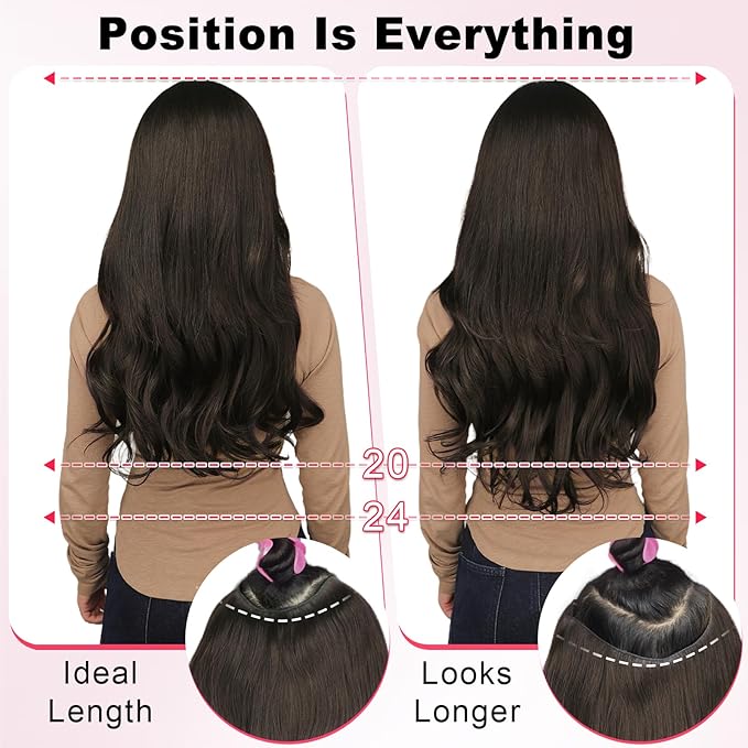 ALXNAN Clip in Hair Extensions,Dark Brown Long Wavy Hair Extensions Soft Synthetic Thick Hairpieces for Women 20 Inch
