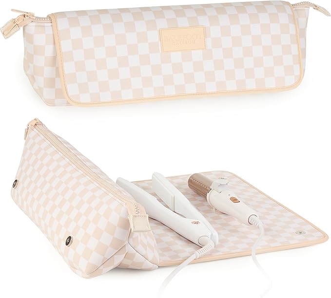 BAREFOOT CARIBOU Hair Tools Travel Bag and Heat Resistant Mat for Flat Irons, Straighteners, Curling Iron, and Haircare Accessories, 2-in-1 design, with Interior Pockets, Portable Organizer