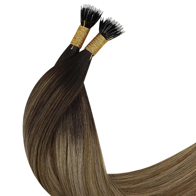 YoungSee Nano Beads Hair Extensions Brown 18inch Nano Ring Hair Extensions Human Hair Balayage Dark Brown with Blonde Nano-Tip Extension Real Human Hair Brown Remy-Hair Ombre Cold Fusion 1g/s 50g