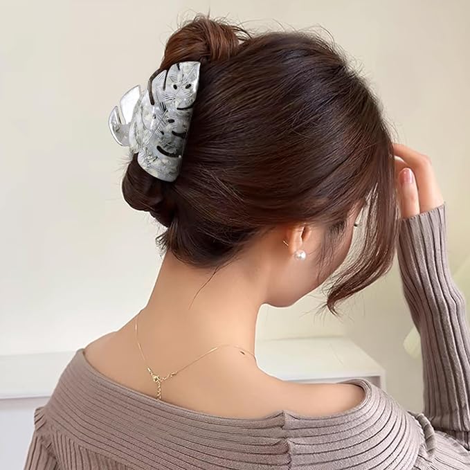 Grey Leaf Hair Claw Clip 3.5 Inch Strong Grip Hair Clip French Design Women Girls Hair Styling Accessories for Thick Thin Hair