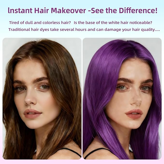 Purple Hair Spray, Temporary Hair Color Spray for Women, Men, Kids, One-Time Use Washable Hair Dye, Natural Hair Color Wax for Christmas, Hallowen, Cosplay, Festival Party Costume Makeup, DIY (Purple)