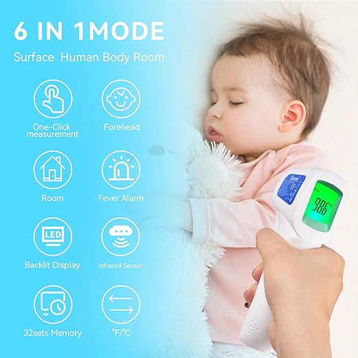 Berrcom Digital Non Contact Infrared Forehead Thermometer Contactless Thermometer 3 in 1 for Kids Infant Adult Fever Check Thermometer Temperature Gun for Baby