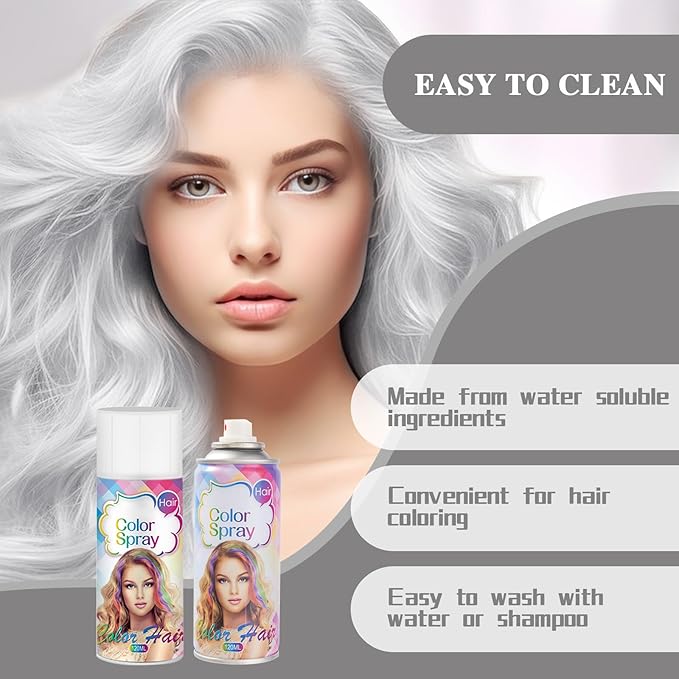 Temporary Hair Color Spray, White Hair Spray Color, Hair Color For Women, Temporary Hair Dye, Washable, Easy To Colour, Mild Formula, Suitable For Various Hair Types, Works On All Hair Colors 120ml