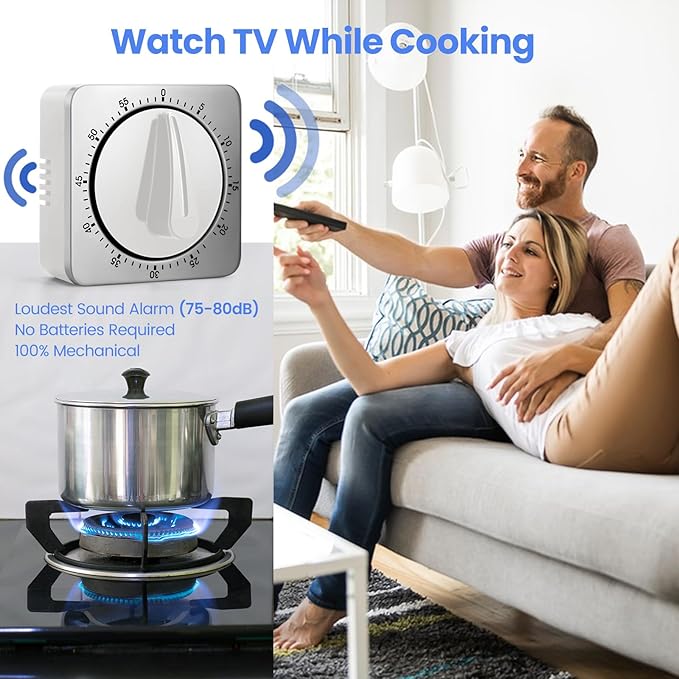 Kitchen Timers for Cooking, Chef Cooking Timer Clock with Loud Alarm,100% Mechanical Desk Timer - No Batteries Required - Magnetic Backing, Exquisite Stainless Steel Body - Countdown Reminder Magnetic
