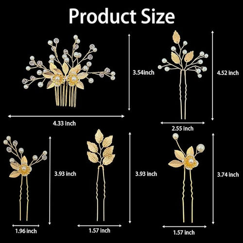10 Pieces Gold Leaf Bridal Hair Pins, Wedding Headpiece Hair Jewelry with Pearl Rhinestone Wedding Hair Accessories for Bride Bridesmaids Flower Girls(Flowers)