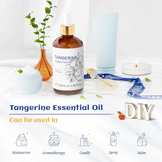 HIQILI 100ML Tangerine Essential Oil, Skin Care, Hair Care, Air Purification, Can be Added to Body Lotion, Shampoos, Diffusers Use - 3.38 Fl Oz