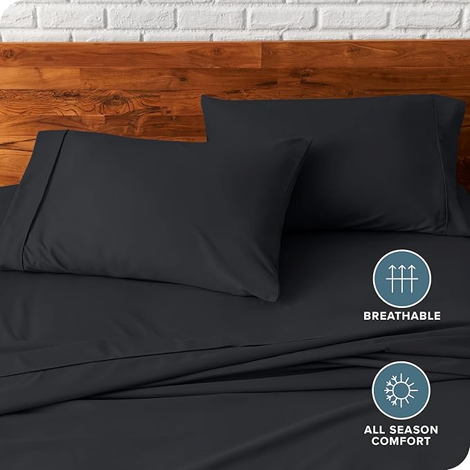 Bare Home Premium 1800 Ultra-Soft Microfiber Pillowcase Set - Double Brushed - Hypoallergenic - Wrinkle Resistant (King Pillowcase Set of 2, Black)
