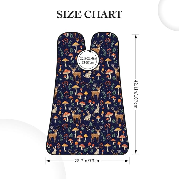 Beard Grooming Cape, Waterproof Hair Catcher for Shaving Trimming, Non-Stick Bib Apron Gifts for Dad Men, Wild Animals Deer Rabbit Magic Mushrooms Shave Bib