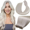 LaaVoo Tape in Hair Extensions Blonde Human Hair Tape in Extensions 14 Inch #60 Platinum Blonde 40pcs 100g