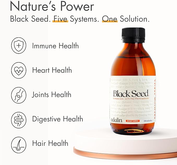 adalin Black Seed Oil Liquid 25.2 fl oz | Nigella Sativa Seed Oil | High Thymoquinone | Cold Pressed | Glass Bottle | Blackseed | Vegan | Gluten Free