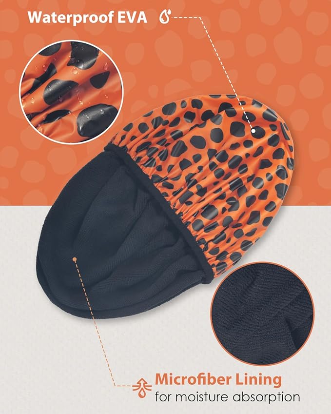 Auban Shower Cap, Shower Cap for Women Terry Cloth Lined EVA Exterior Reusable Double Layer Waterproof, Large Bath Hair Cap for All Hair Lengths, Hotel Travel Essentials Accessories Deep Conditioning