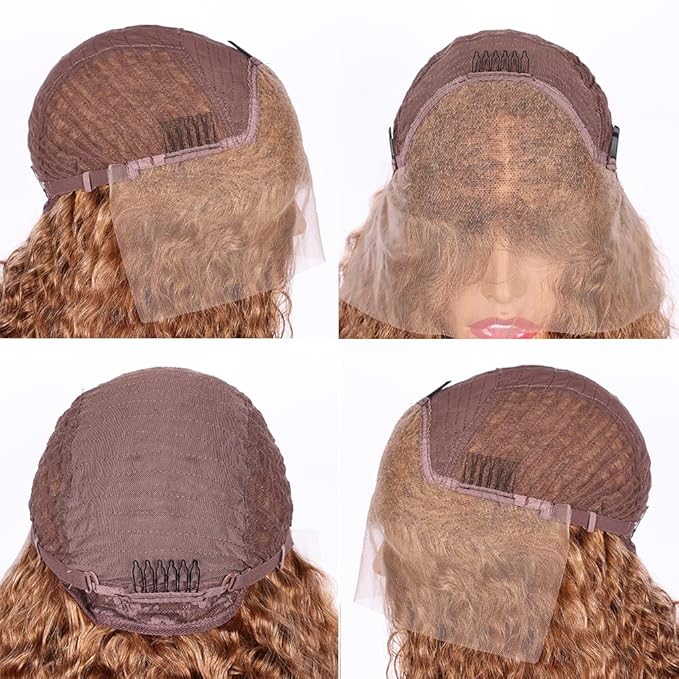 Brown Curly Wave Human Hair Lace Front Wigs with Baby Hair for Black Women Pre Plucked 180% Density Brazilian Virgin Hair HD Transparent Lace Frontal Wig 26 Inch