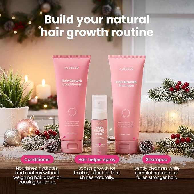Trybello Hair Helper Spray - Hair Growth Serum with Biotin & Castor Oil - Caffeine Infused Hair Treatment for Thicker, Fuller Hair - Repair Thinning Hair Naturally - Vegan, Cruelty-Free Formula, 2Pack