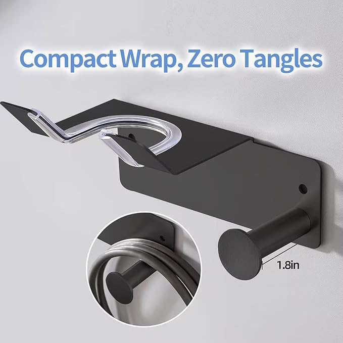 Hair Dryer Holder, Dyson Hair Dryer Holder, Blow Dryer Holder with Cord Hook SUS304 Stainless Steel Wall Mount, Self Adhesive/Screw Space Saving Hairdryer Holder for Bathroom Black Ptalseaw