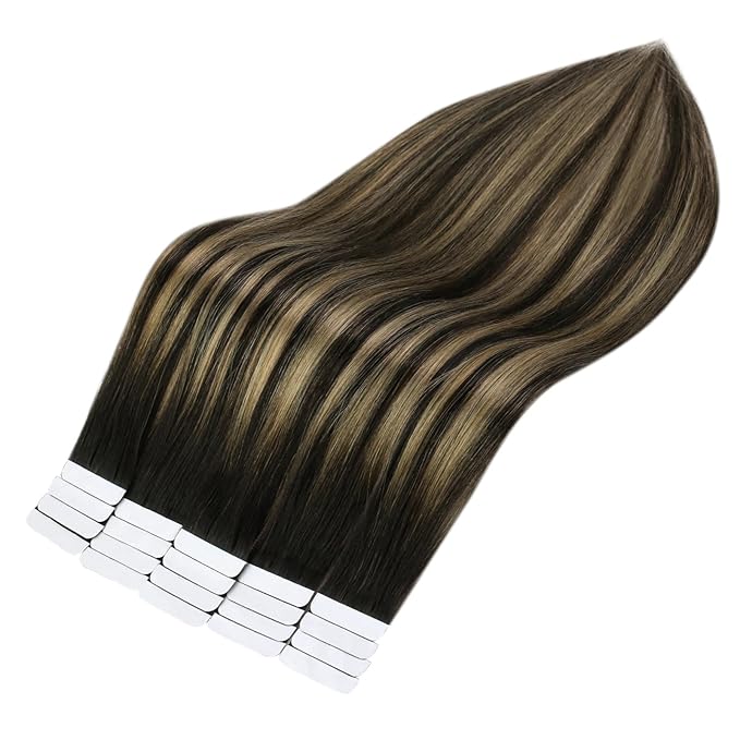 Full Shine Tape in Hair Extensions 16 Inch Color 1B Off Black Fading to 27 Honey Blonde and 1B Tape in Human Hair Extensions Balayage Tape ins Extensions 50G Remy Hair Extension 20Pcs