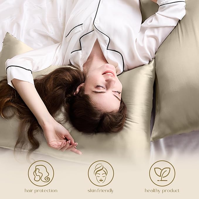 ZIMASILK 100% Pure Mulberry Silk Pillow Cases for Hair and Skin, Soft, Hypoallergenic & Smooth, Both Sides Grade 6A Silk, with Hidden Zipper, Gift for Women Men, 1pc (Body 20"x54", Taupe)