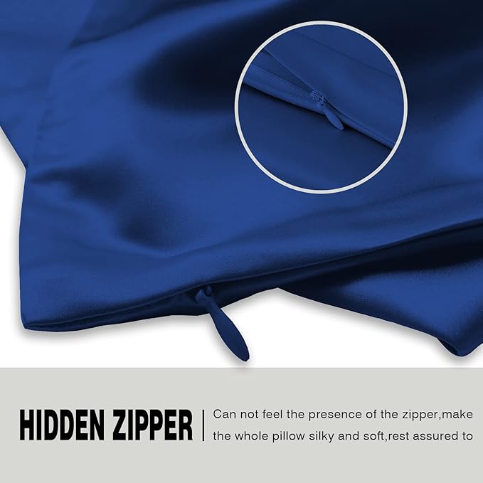 Natural Mulberry Silk Pillowcase for Hair and Skin Standard Size 20"X 26" Silk Pillow Case with Hidden Zipper Soft Breathable Smooth Cooling Silk Pillow Covers for Sleeping(Royal Blue,Standard,1Pcs)