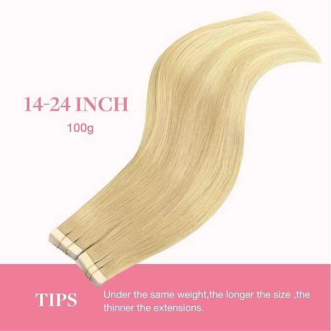 GOO GOO Tape in Hair Extensions Human Hair, 18AT60A Pearl Ash Blonde Highlights, 14inch 100g 40pcs, Skin Weft Seamless Invisible, Silky Straight with Thick Ends, Remy Human Hair