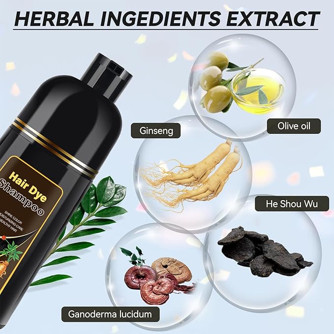 Hair Dye Shampoo 3 IN 1, Hair Color Shampoo for Gray Hair Coverage for Women Men, Herbal Formula, Lasts up to 30 Days (16.9 Fl Oz)