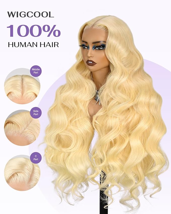 613 13x6 Lace Front Wig Human Hair 180 Density Body Wave Blonde Wig Human Hair 613 HD Lace Frontal Wigs 100% Real Human Hair No Synthetic Blend No Tangle No Shedding Triple Lifespan 3X 22 Inch