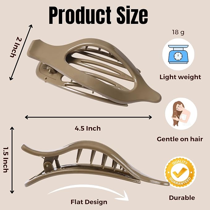 8 Pack Neutral Flat Hair Clips for Women – Large No-Slip Claw Barrettes in Cream, Blonde, Mustard Yellow & Light Brown,Shiny Finish Strong Hold for Thick & Thin Hair
