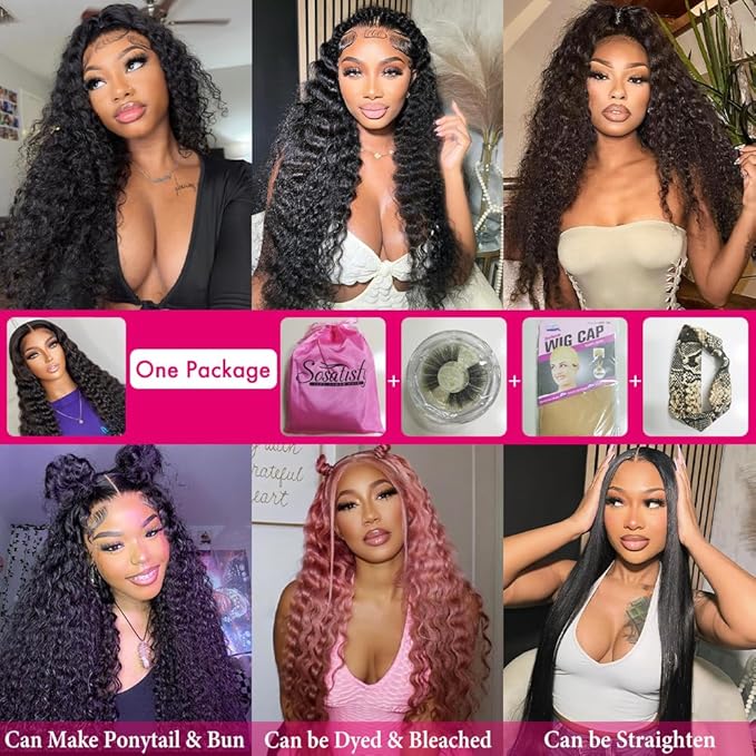 SOSATISFY Deep Wave Lace Front Wigs Human Hair 4x4 HD Transparent Lace Closure Wigs Glueless 180% Density Wigs for Black Women Pre Plucked with Baby Hair (26 inch)