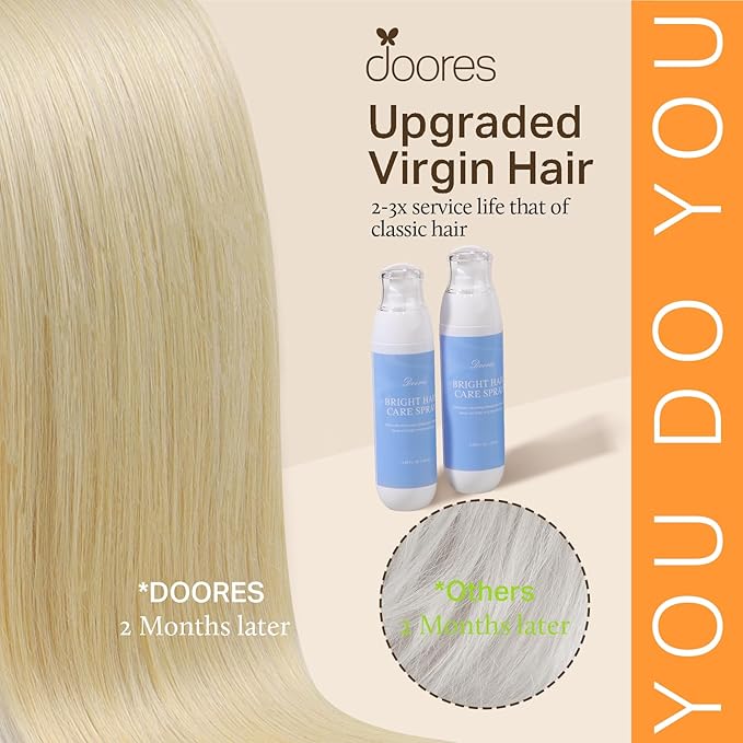 DOORES Seamless Clip in Hair Extensions, Bleach Blonde 18 Inch 7pcs 110g, Invisi Edge Hair Extensions Straight Remy Weft