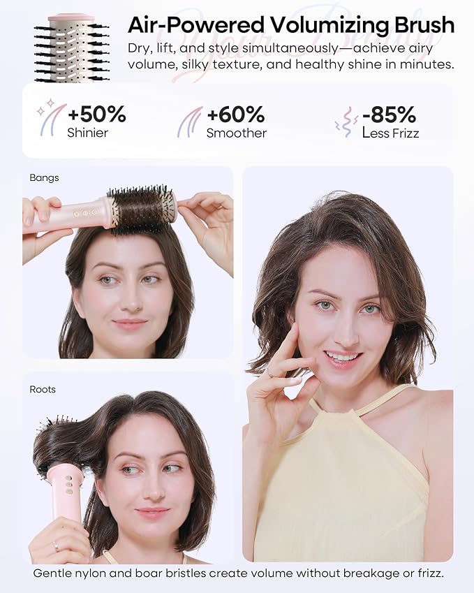 7 in One Hair Dryer Brush with Auto Wrap Curlers, Negative Ionic, No Heat Damage, Blow Dryer, Fast Drying & Frizz-Free Styling, Hot Air Styler, Straightener&Volumizing Brush with Storage Bag