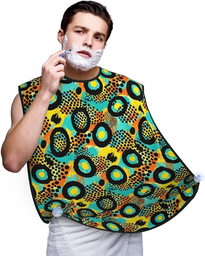 Waterproof Grooming Apron, Non-Stick Beard Bib with Suction Cups, for Turquoise Green Yellow Cheetah Leopard Print