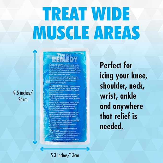 Perfect Remedy Gel Ice Pack - Hot & Cold Compress, Reusable Injury Ice Pack for Knee, Shoulder, Back, Neck, Hip, Ankle, Wrist, Foot Pain Relief & Injury Recovery Soft Gel for Muscle Strain (Blue, Reg)