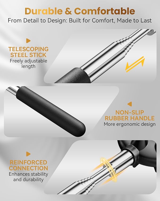 Telescoping Back Scratcher with 5 Detachable Heads, Gifts for Christmas, Stocking Stuffers for Men, Women, Him, Her, Dad, Funny White Elephant Gifts for Adults, Gift Box Included