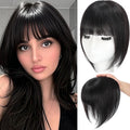 Hair Toppers for Women Real Human Hair, 360°3D Topper for Women with Thinning Crown Wispy Clip in Bangs Breathable Hand Tied Craft Big Coverage Hairpieces(Black（Big Coverage）, 12 Inch-3D-Wispy)