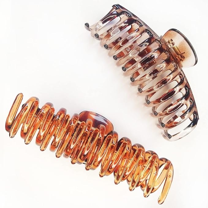 5.5 Inches Extra Large Hair Clips for Long Thick Hair Women’s Jumbo Hair Claw Clips 2 Counts in Set Hair Accessories (light leopard and coffee leopard)